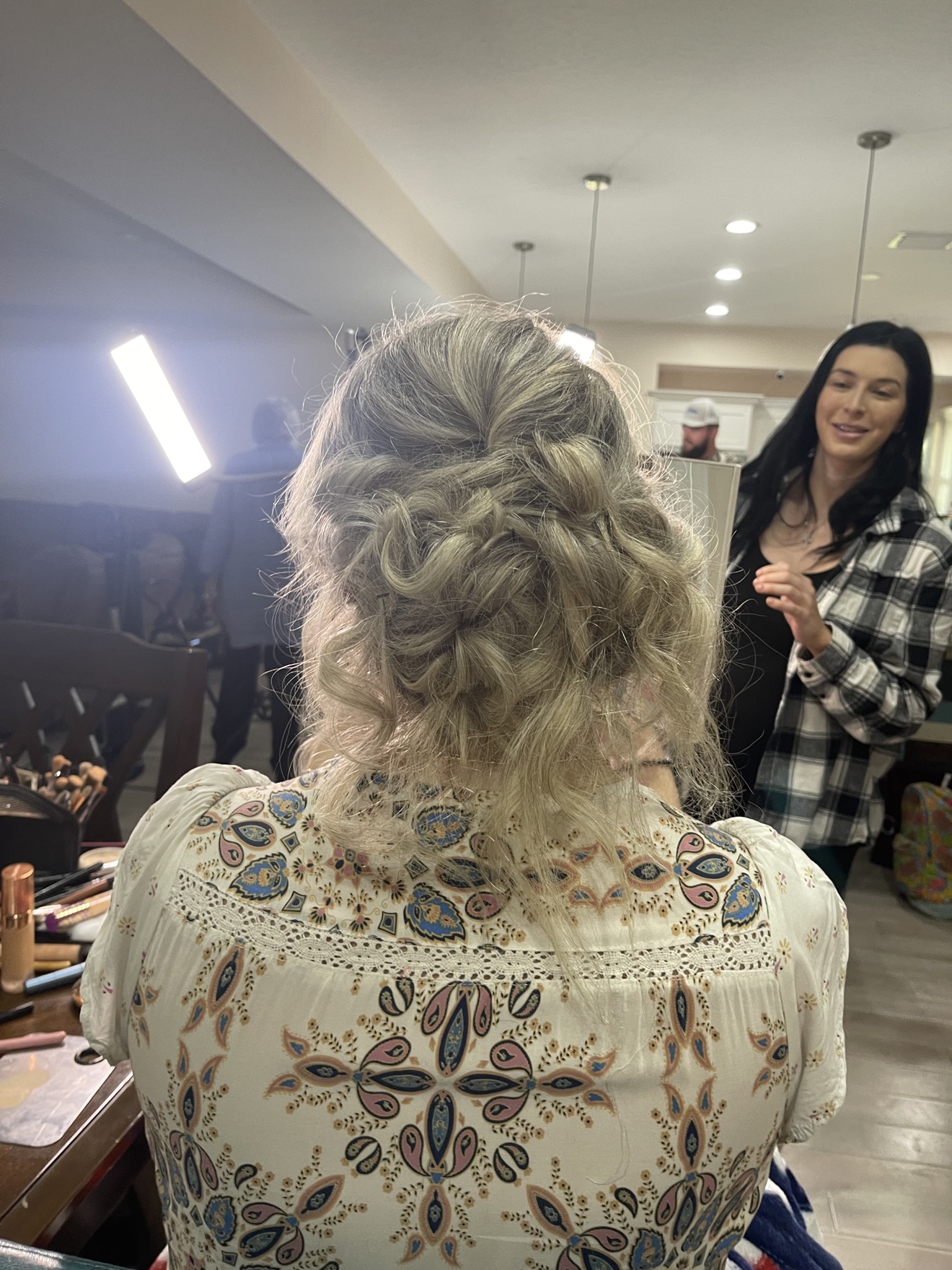 Braided silver blonde updo, back view, by Heather at D&H Hair Company